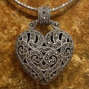 Judith Jack Heart Pendant Sterling Silver & Marcasites Puffed Vintage (No Chain)